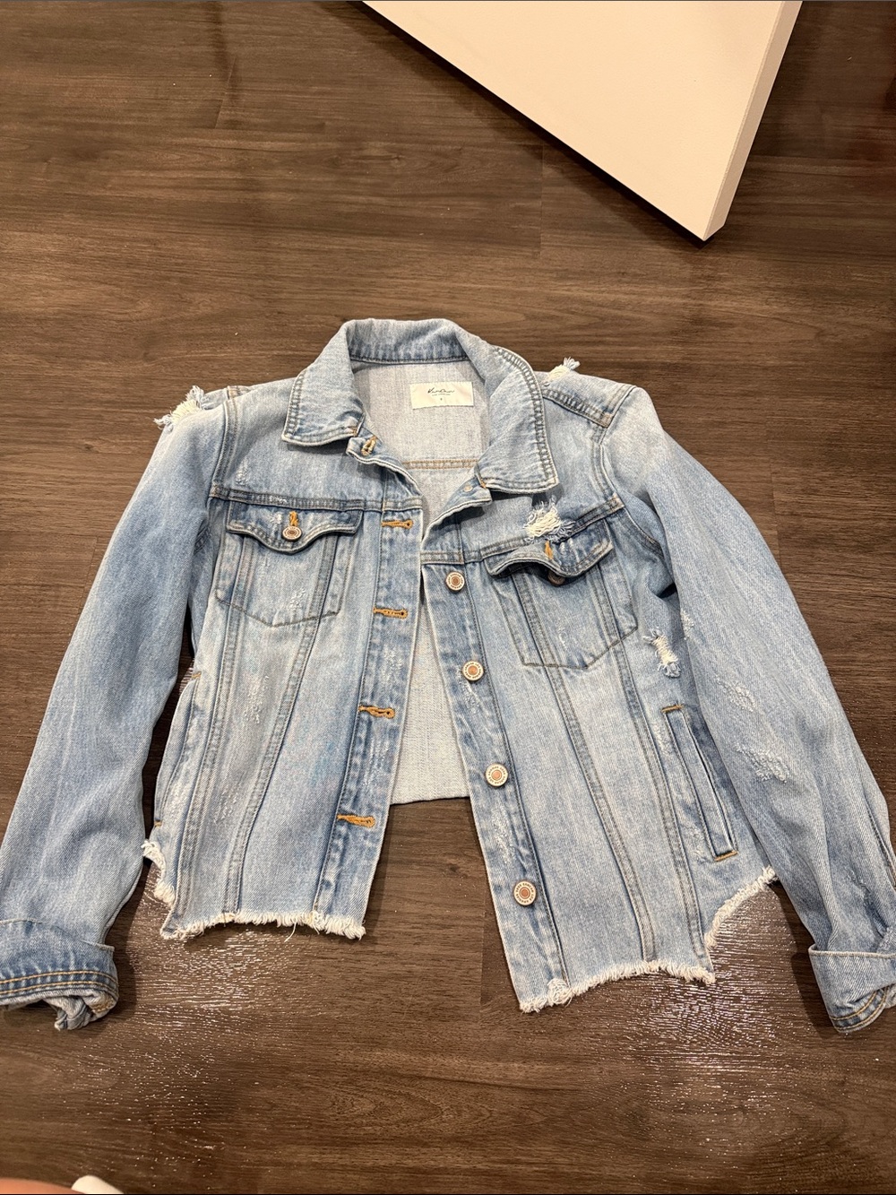 KanCan Light Blue Distressed Cropped Denim Jacket